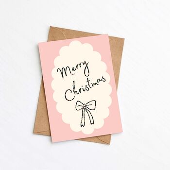 Merry Christmas Bow Greeting Card | Pink Festive Bow Card, 2 of 2