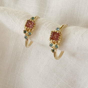 Arya Pink Tourmaline And Blue Topaz 18ct Gold Vermeil Hoops, 6 of 12