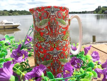 Large China Jug In William Morris Red Strawberry Thief Design, 3 of 8