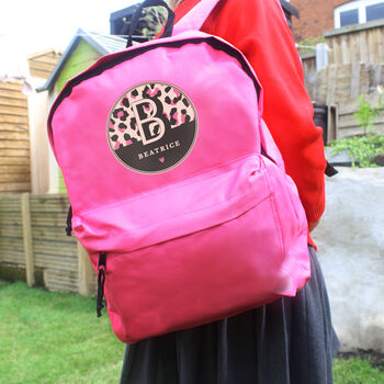 Kids Pink Leopard Print Backpack Personalised, 3 of 5