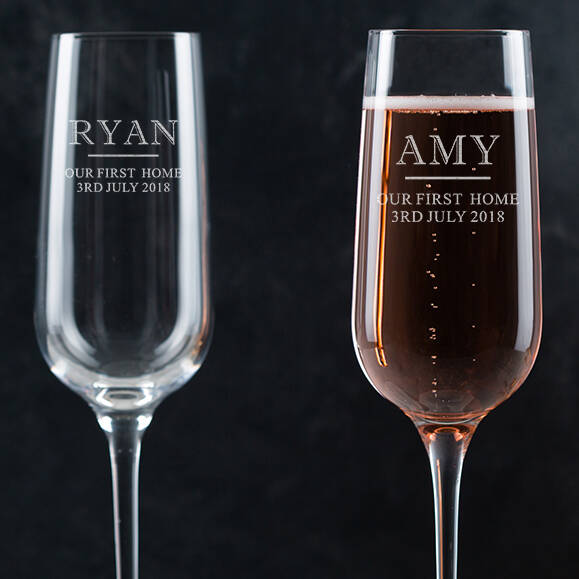 Personalised Engraved Champagne Flute Pair Housewarming Gift, 1 of 6
