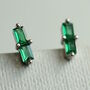 Raw Emerald Green Baguette Rectangle Sterling Silver Stud Earrings, thumbnail 1 of 5