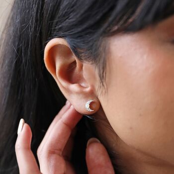 Crystal Opal Crescent Moon Earrings, 9 of 10