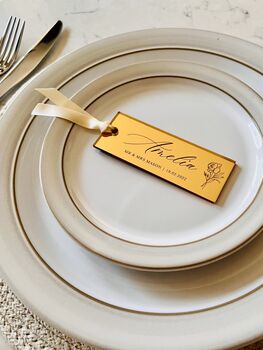 Luxury Mirrored Bespoke Place Name Tag Gold Silver, 3 of 9
