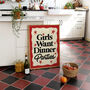 Girls Want Dinner Parties Kitchen Wall Art Print, thumbnail 6 of 9