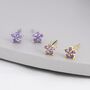 Sterling Silver Lilac Purple Flower Cz Stud Earrings, thumbnail 2 of 12