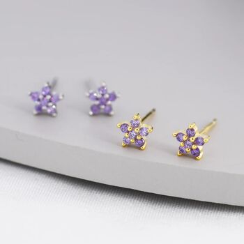 Sterling Silver Lilac Purple Flower Cz Stud Earrings, 2 of 12