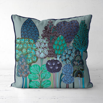 Serene Forest Blues, Mid Century Style Cushion, 2 of 9