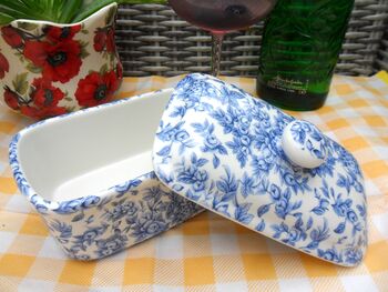 Lidded Butterdish In Blue Blossom Chintz Design, 4 of 6