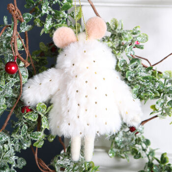 Christmas Mouse In Faux Fur Coat Tree Decortion, 3 of 3