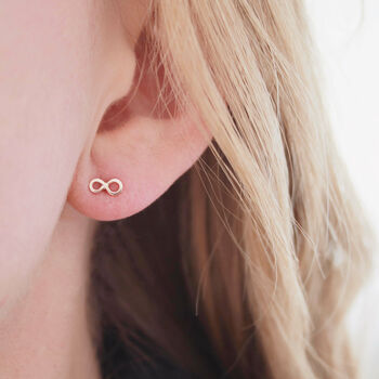 Tiny 9ct Gold Earrings. Infinity Symbol, 10 of 12