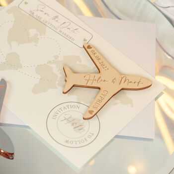Destination Wedding Map And Plane Save The Date Magnet And Card, 5 of 10