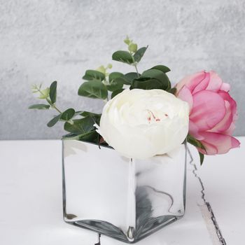 Artificial Peony Bouquet In Mirrored Vase, 2 of 6
