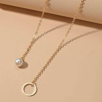 Y Shape White Pearl Drop Gold Plated Lariat Necklace, 4 of 4