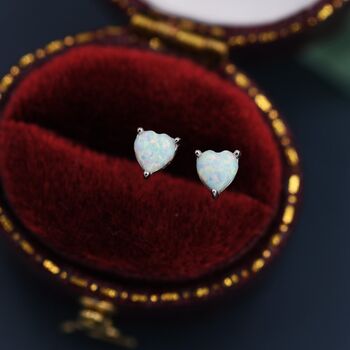 White Opal Stud Earrings In Sterling Silver, 3 of 12