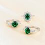 Emerald Round Cut Three Stone Engagement Ring In Sterling Silver And Gold, thumbnail 5 of 12