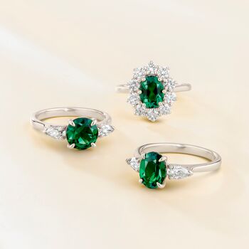 Emerald Round Cut Three Stone Engagement Ring In Sterling Silver And Gold, 5 of 12
