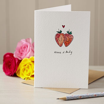 Personalised Strawberries In Love Handmade Card, 2 of 3