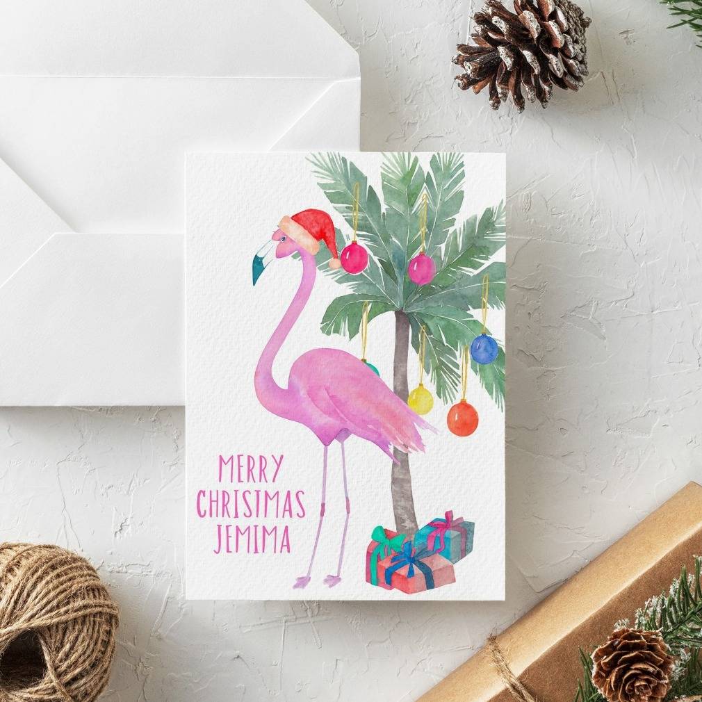 Flamingo Christmas Card By Rose Cottage Christening Gifts