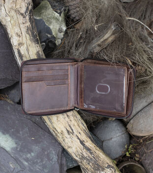 Personalised Zip Around Brown Leather Wallet Rfid Men's, 3 of 6