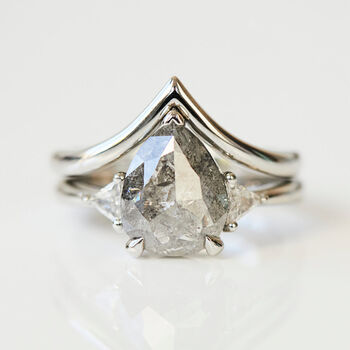 Pear Rose Cut Salt And Pepper Diamond Engagement Ring, 3 of 4