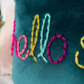 Hello Sunshine Embroidered Velvet Cushion, 3 of 5