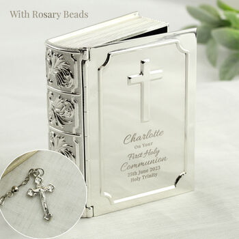 Personalised Holy Communion Bible Box With Rosary Beads, 3 of 9