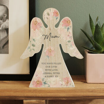 Personalised Floral Wooden Angel Memorial Ornament, 9 of 10