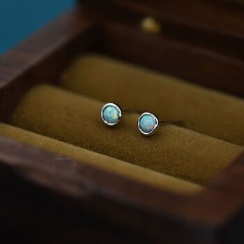 Sterling Silver Tiny Green Opal Stud Earrings, 2 of 12