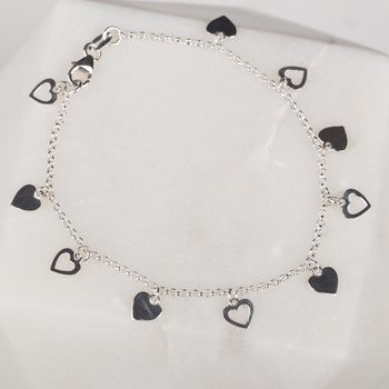Solid Silver Open Heart Charm Bracelet, 3 of 5