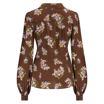 Poppy Blouse In Brown Floral Vintage 1940s Style, 2 of 3