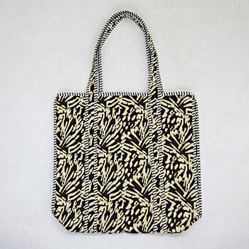 Reversible Black Print Quilted Cotton Tote Bag, 3 of 3