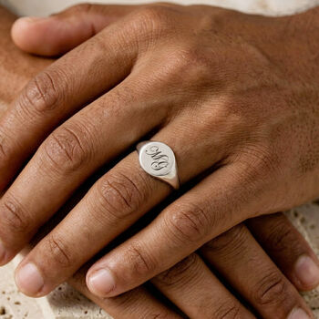 Script Initials Round Silver Signet Ring, 2 of 12