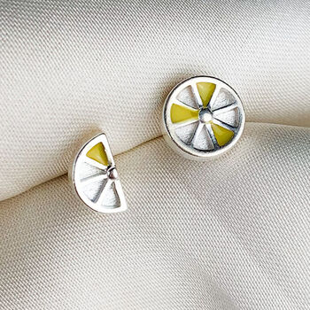 Sterling Silver Tiny Lemon Slice Stud Earrings, 2 of 6