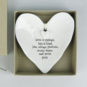East Of India Porcelain Ring Dish With Quote 'Love Is Patient' Wedding Anniversary Gift, 3 of 4