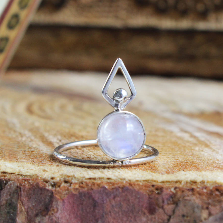 Ori. Sterling Silver Bohemian Round Moonstone Ring By Amelia May