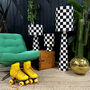 Handmade Checkerboard Velvet Lamps In Liquorice, thumbnail 1 of 6