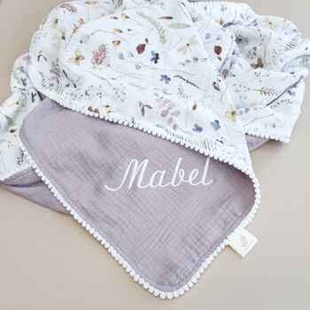 Personalised Wildflower Organic Muslin Baby Blanket, 4 of 12