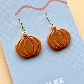 Pumpkin Spice Halloween Gold Dangle Earrings, 3 of 5