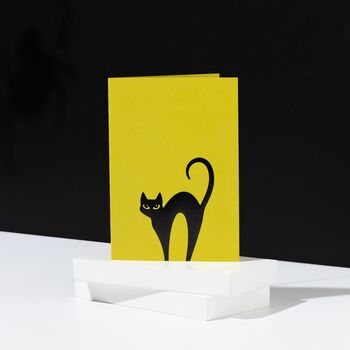 Foiled Black Cat, Chartreuse Green Halloween Card, 4 of 7