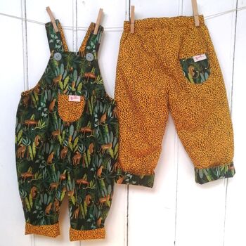 Reversible Jungle Cheetah Baby Kids Cotton Trousers, 3 of 8