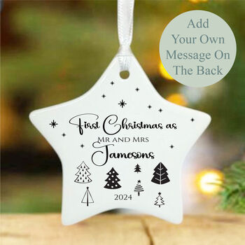 Personalised Porcelain Star Bauble First Christmas Together With Name, 4 of 4