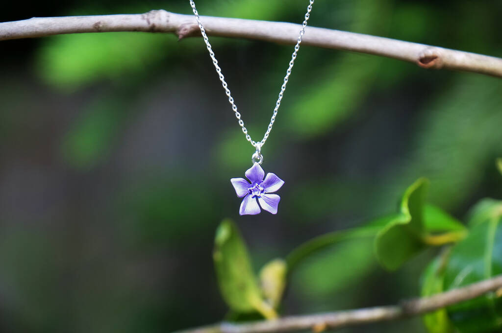 Periwinkle Blue Flower Mini Pendant Necklace, Silver Plated, 1 of 2