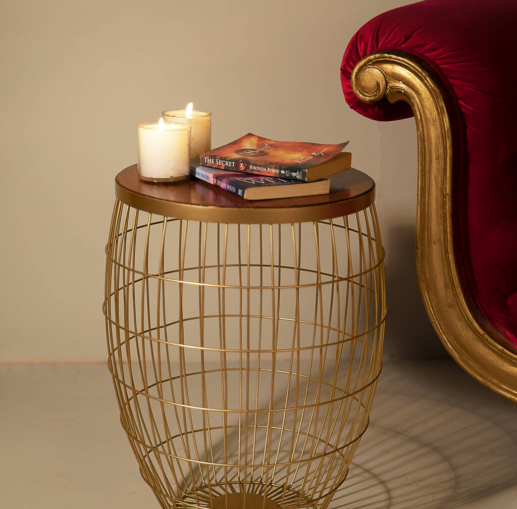 Vintage Basket Wire Table With Golden Finish 'Diya', 1 of 3