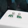 Sterling Silver Emerald Green Baguette Trio Cz Screw Back Earrings, thumbnail 1 of 12