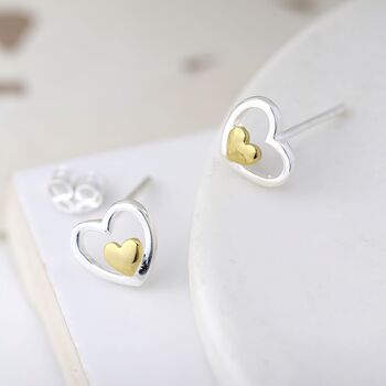 Sterling Silver Double Heart Stud Earrings, 4 of 11