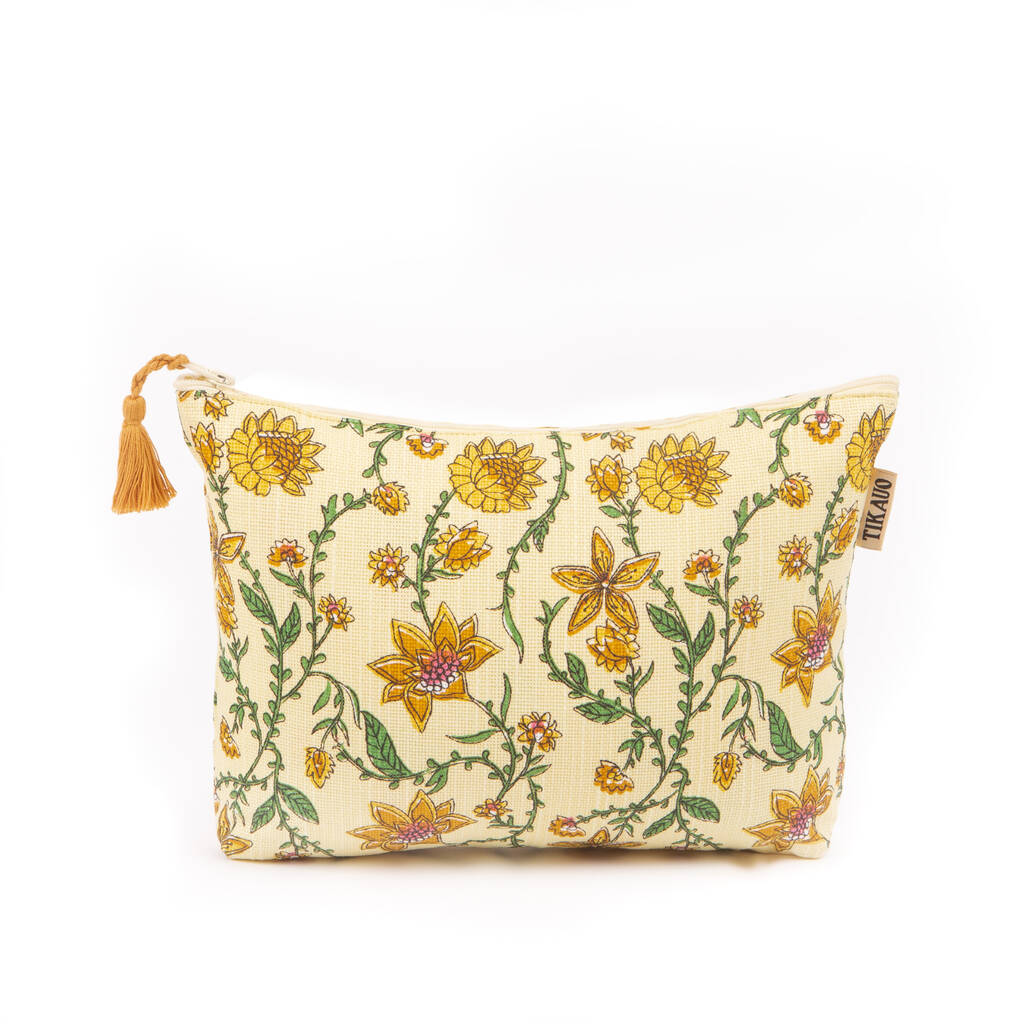 Bahar Floral Yellow Makeup Bag By Tikauo