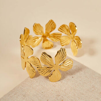 Flower Cuff In Golden Stainless Steel, 3 of 5