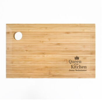 Personalised Queen Of The Kitchen Bamboo Chopping Board, 2 of 3