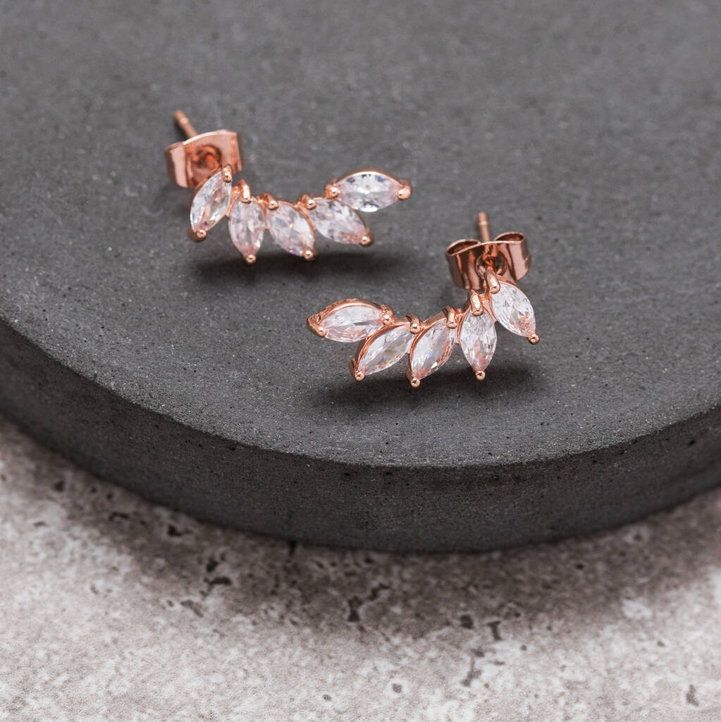 Rose Gold Colour Angel Wings Crystal Climber Earrings, 1 of 2